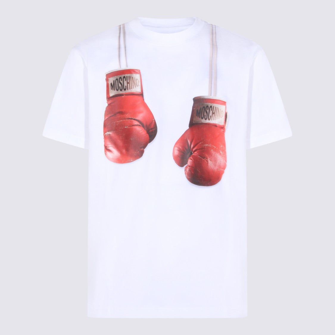 Moschino White Cotton T-Shirt With Boxing Gloves Print