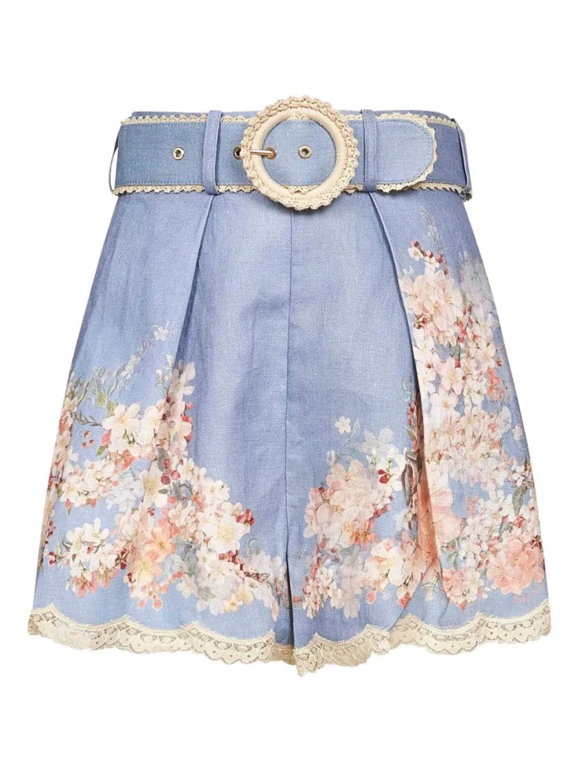 Zimmermann Floral-Print Belted Shorts