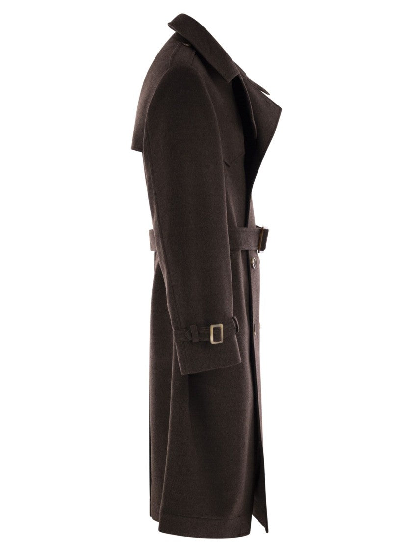 Brunello Cucinelli Classic Brown Wool Trench Coat