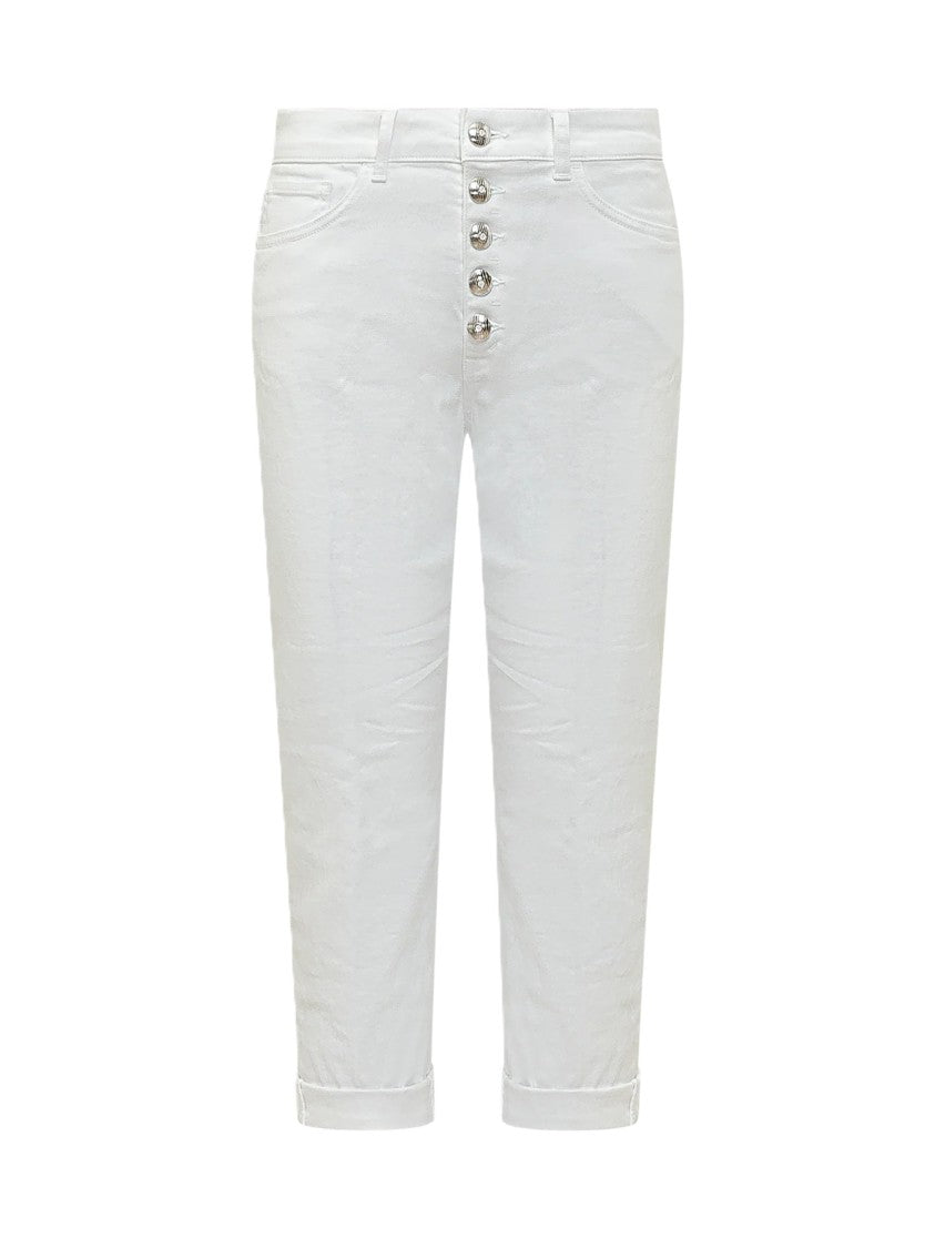 Dondup Cropped White Jeans With Button-Front Closure