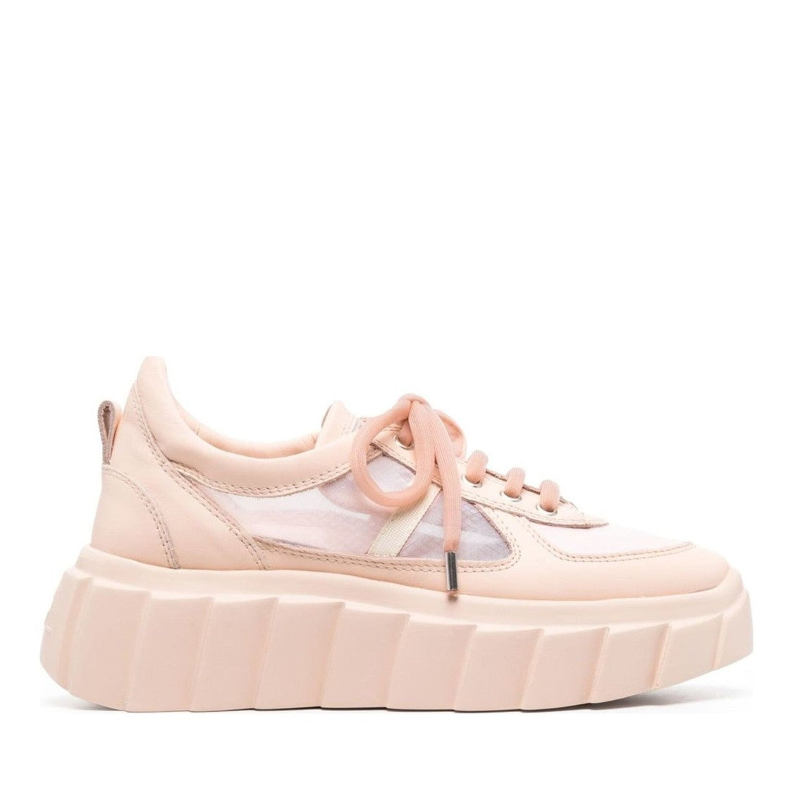 Agl Pink Blondie Grid Leather Mesh Wedge Sneakers