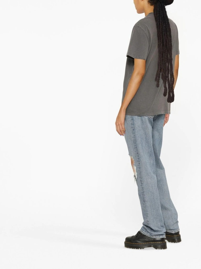 Golden Goose Gray Crew Neck T-Shirt With Decorative Neckline