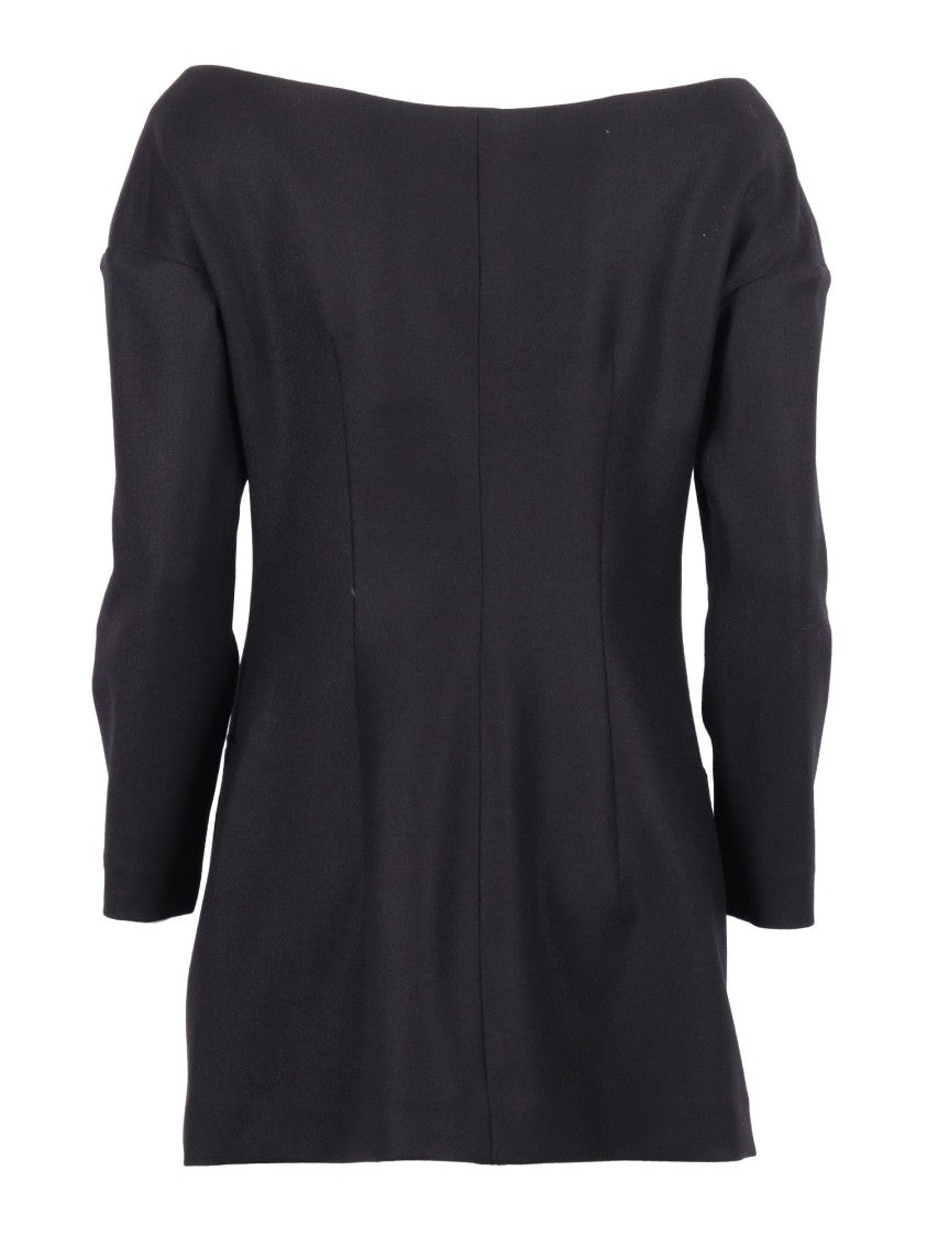 Alberta Ferretti Double-Breasted Virgin Wool Jacket With Deep V-Neckline