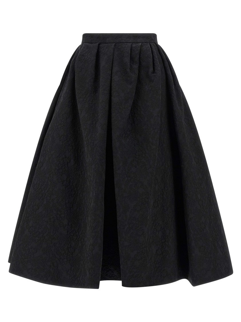 Carolina Herrera Black Cotton Jacquard Midi Skirt With Crinoline Underskirt