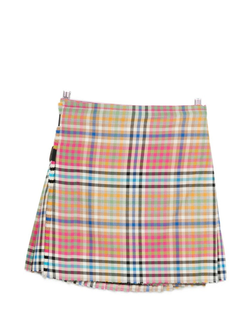 Vivienne Westwood Red Pink Multicolour Frayed Buckle Wrap Skirt