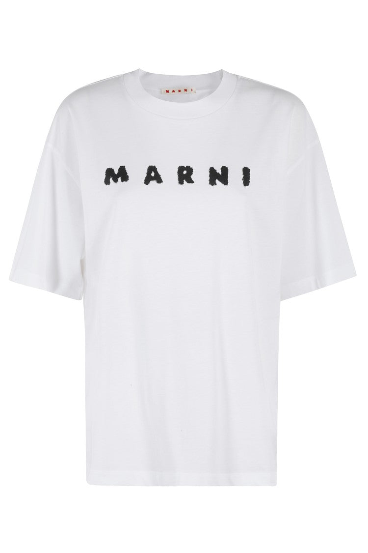 Marni Oversized Crew Neck T-Shirt With Scribbled Logo