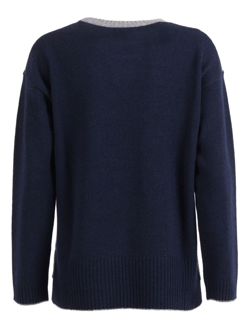 Kangra Cashmere Boxy Knit Sweater With Geometric Intarsia And Lurex Detailing