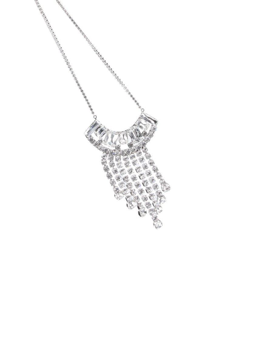 Dries Van Noten Silver Fringe Crystal Accent Necklace
