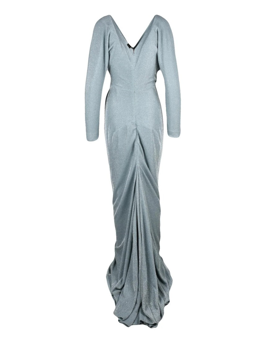 Rhea Costa Aquamarine Polyamide Draped Mermaid Dress