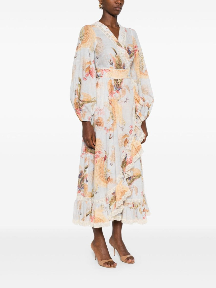 Zimmermann Floral-Print Maxi Dress With Lace Trim And Self-Tie Fastening