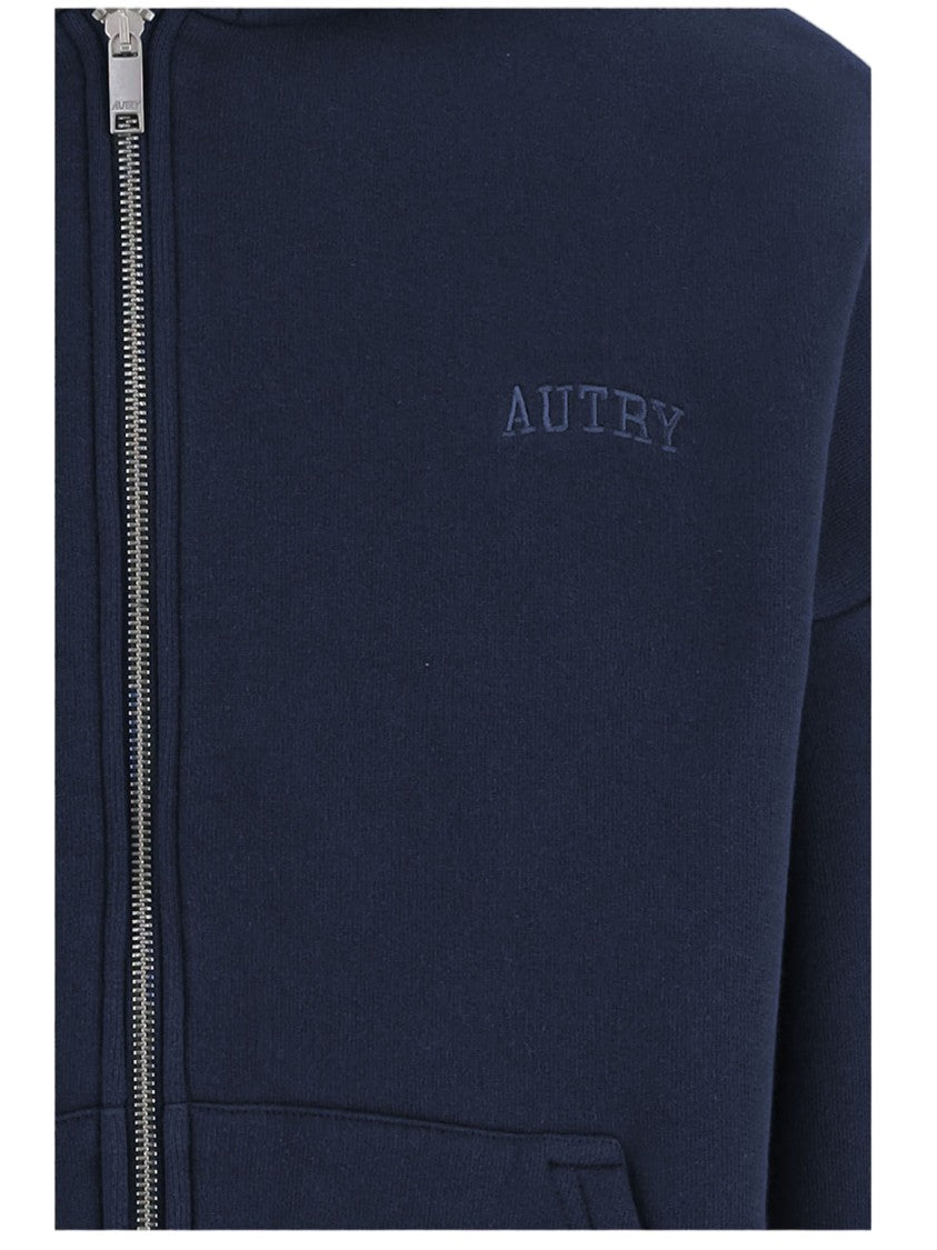 Autry Cotton Zip-Up Hoodie With Front Pockets And Embroidered Logo