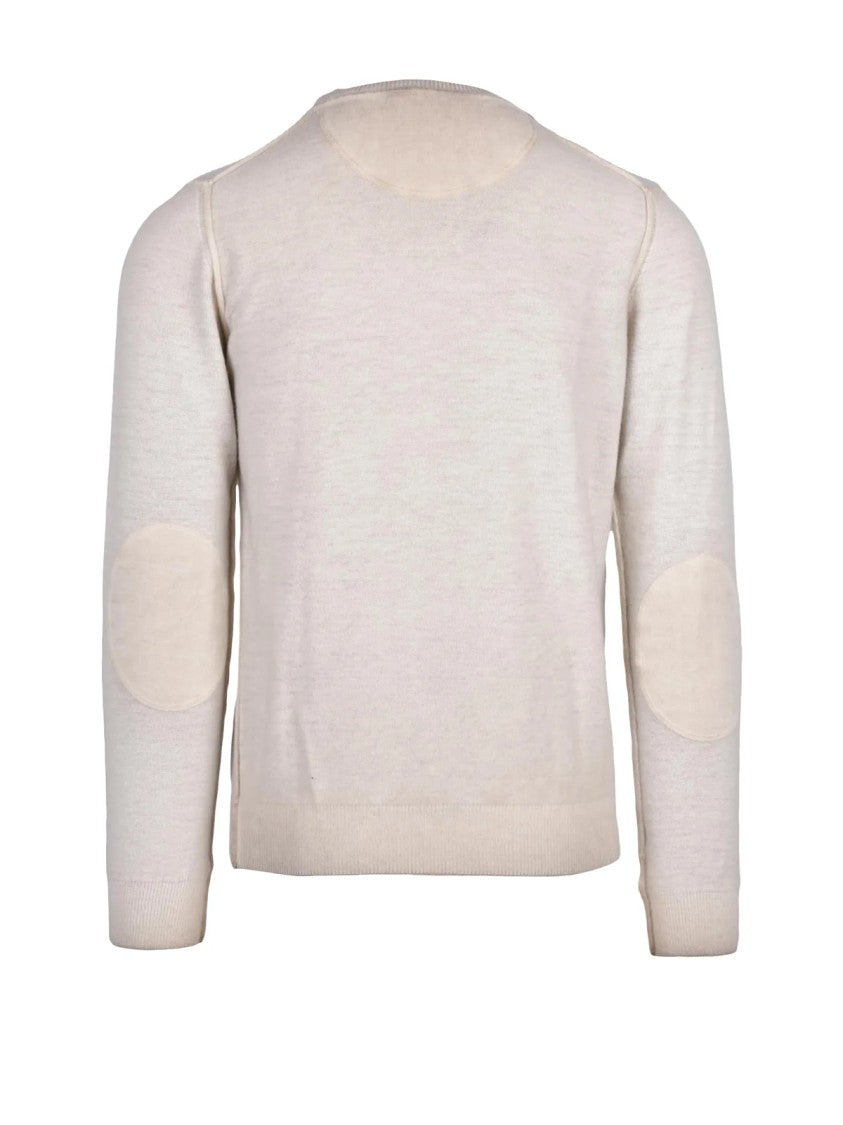 Bob Grey/Green Wool-Blend Elbow Patch Crewneck Sweater