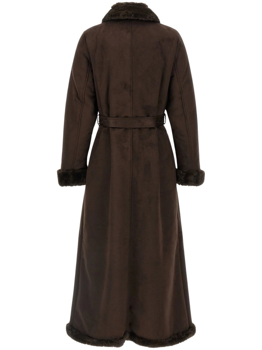 Lauren Ralph Lauren Belted Long Coat With Faux-Shearling Trim And Plush Texture