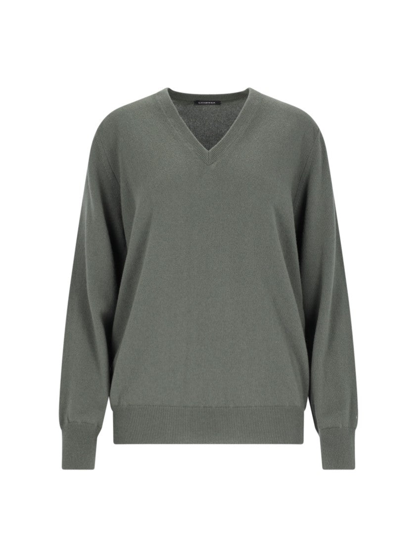 Canessa V-Neck Sweater In Green Cashmere