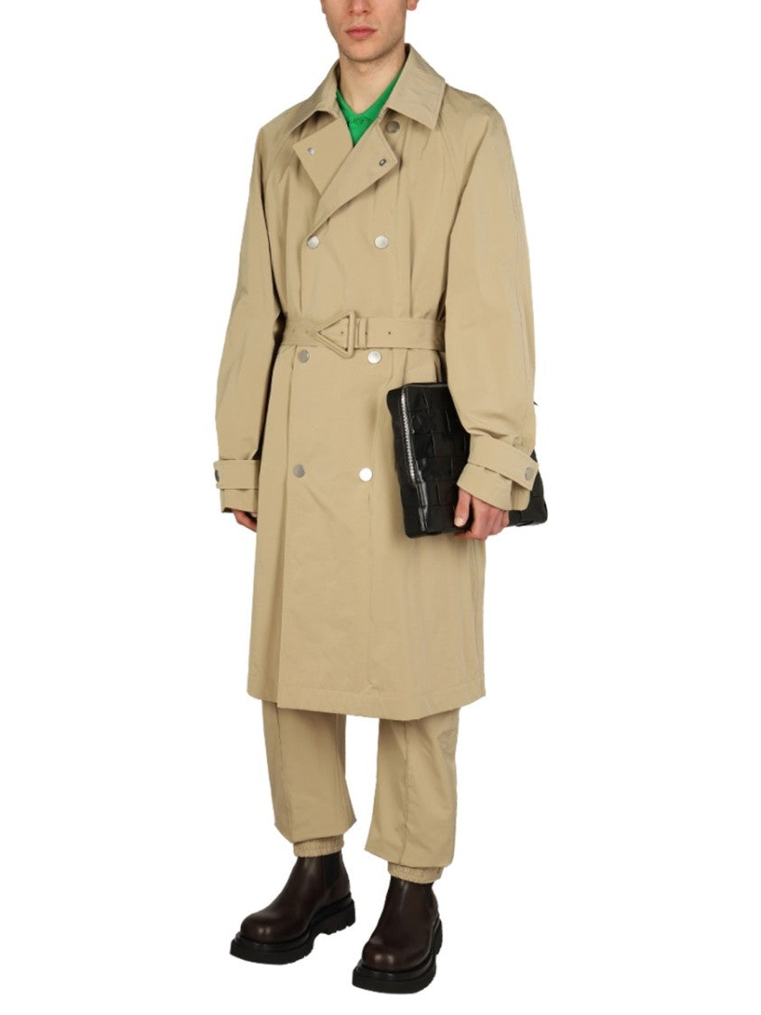 Bottega Veneta Double-Breasted Nylon Trench Coat With Classic Collar