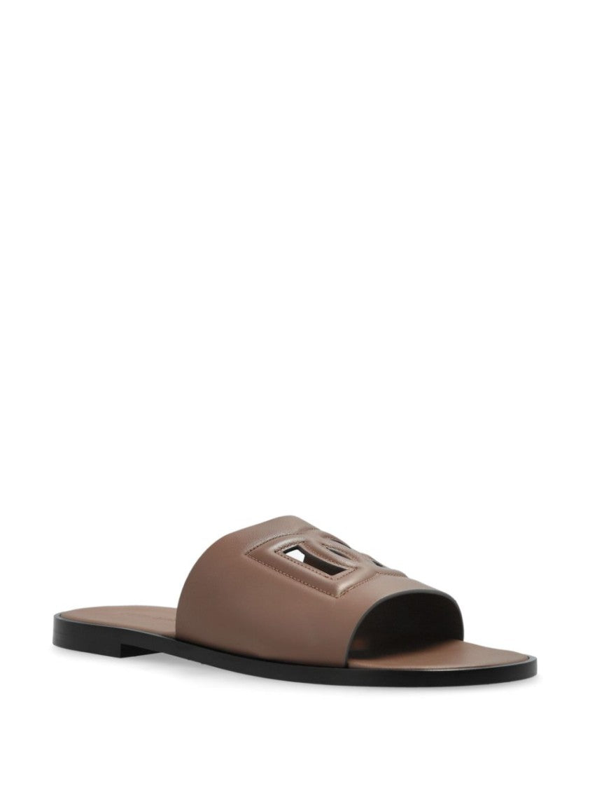 Dolce & Gabbana Brown Sandals With Design And Prominent Logo