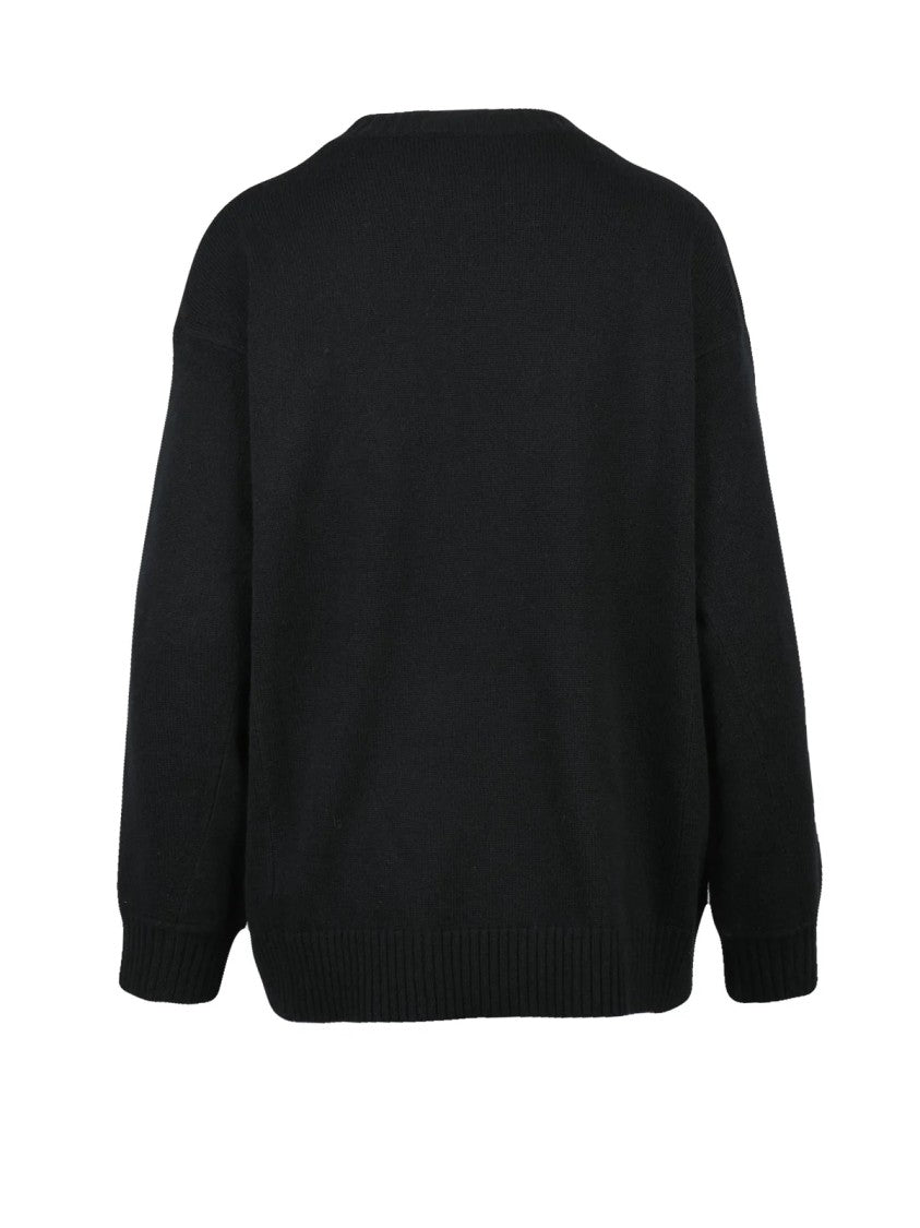 Max Mara Crew Neck Sweater With Raised Lettering In Luxurious Wool-Cashmere Blend