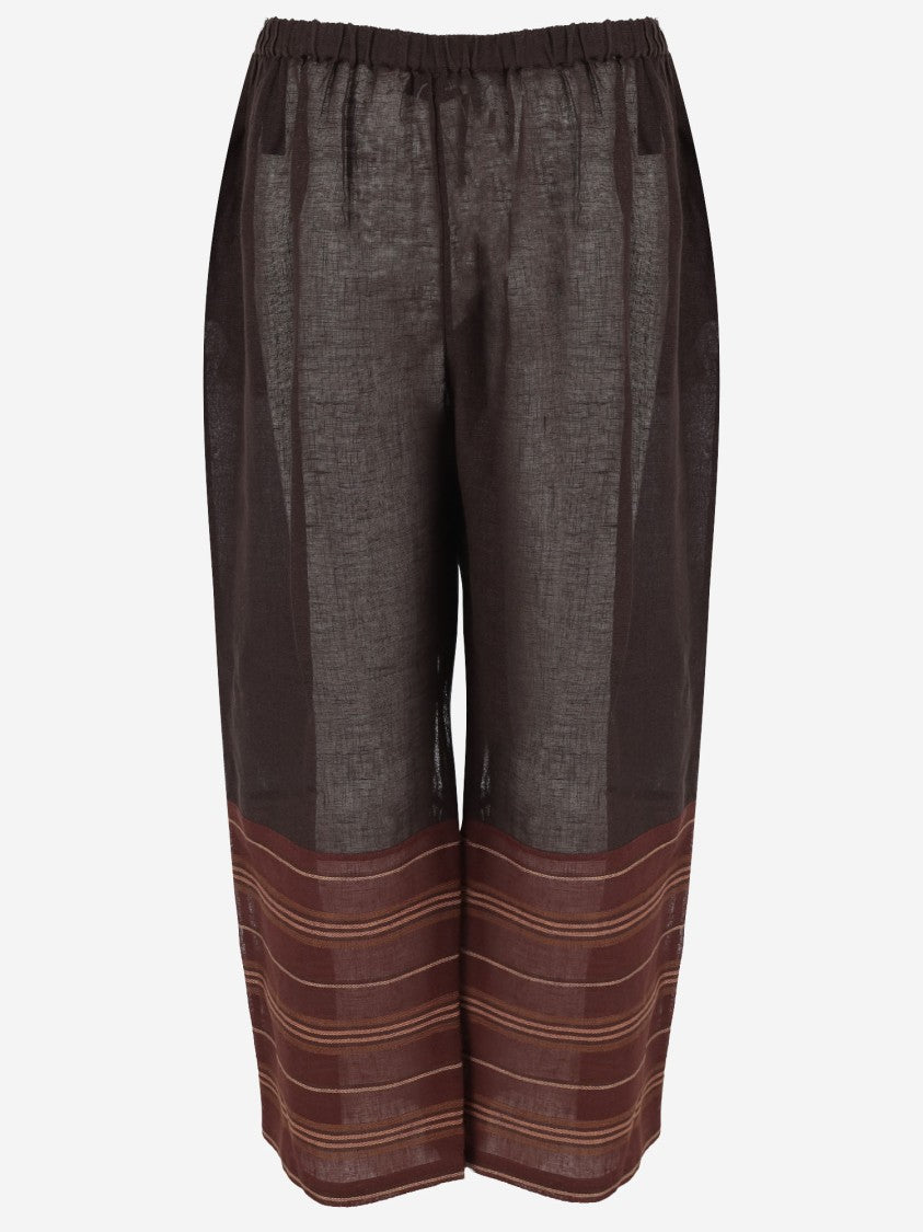Tory Burch Wide-Leg Linen Trousers With Horizontal Stripe Detail