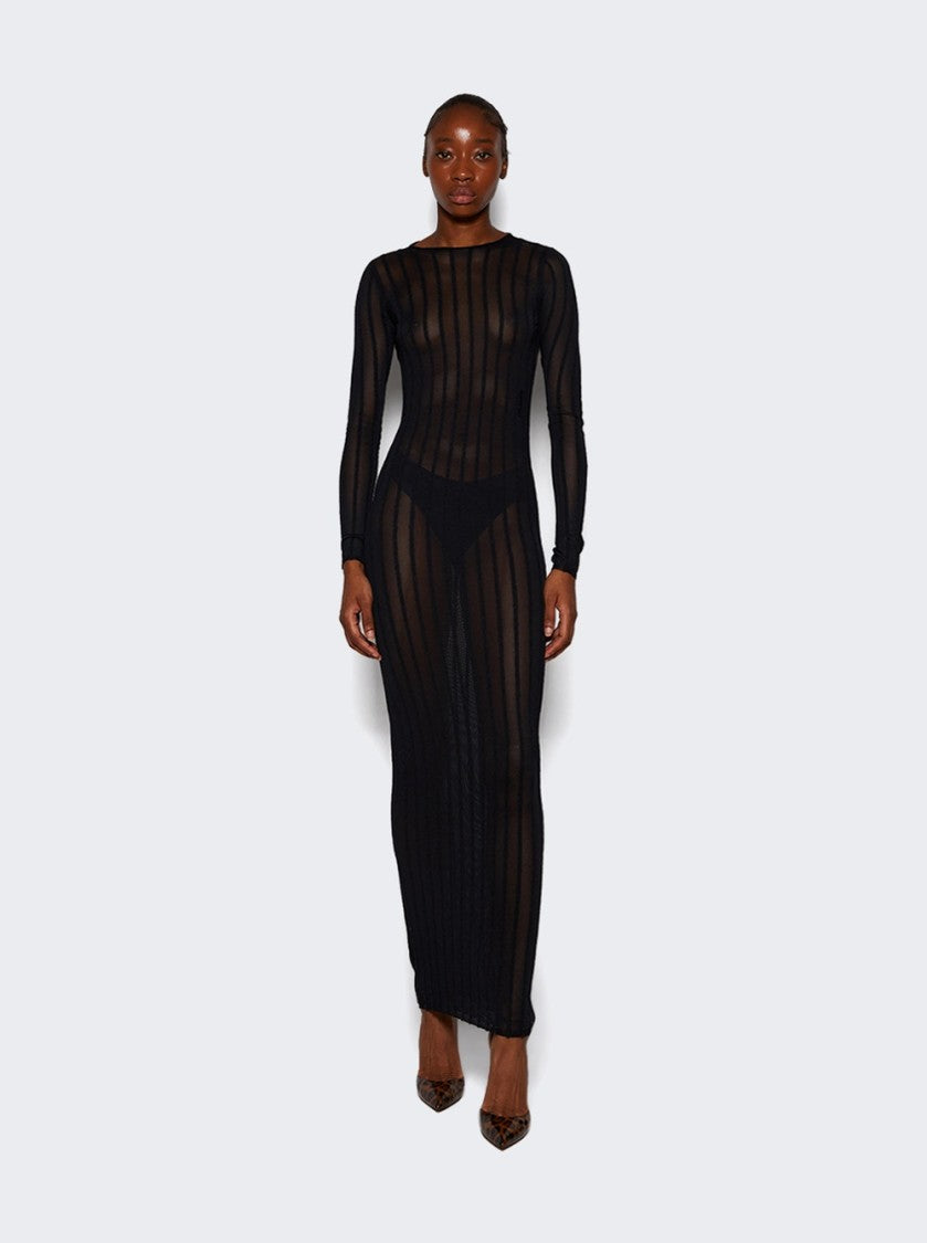 The Attico Long Sheer Knitted Rib Dress Black