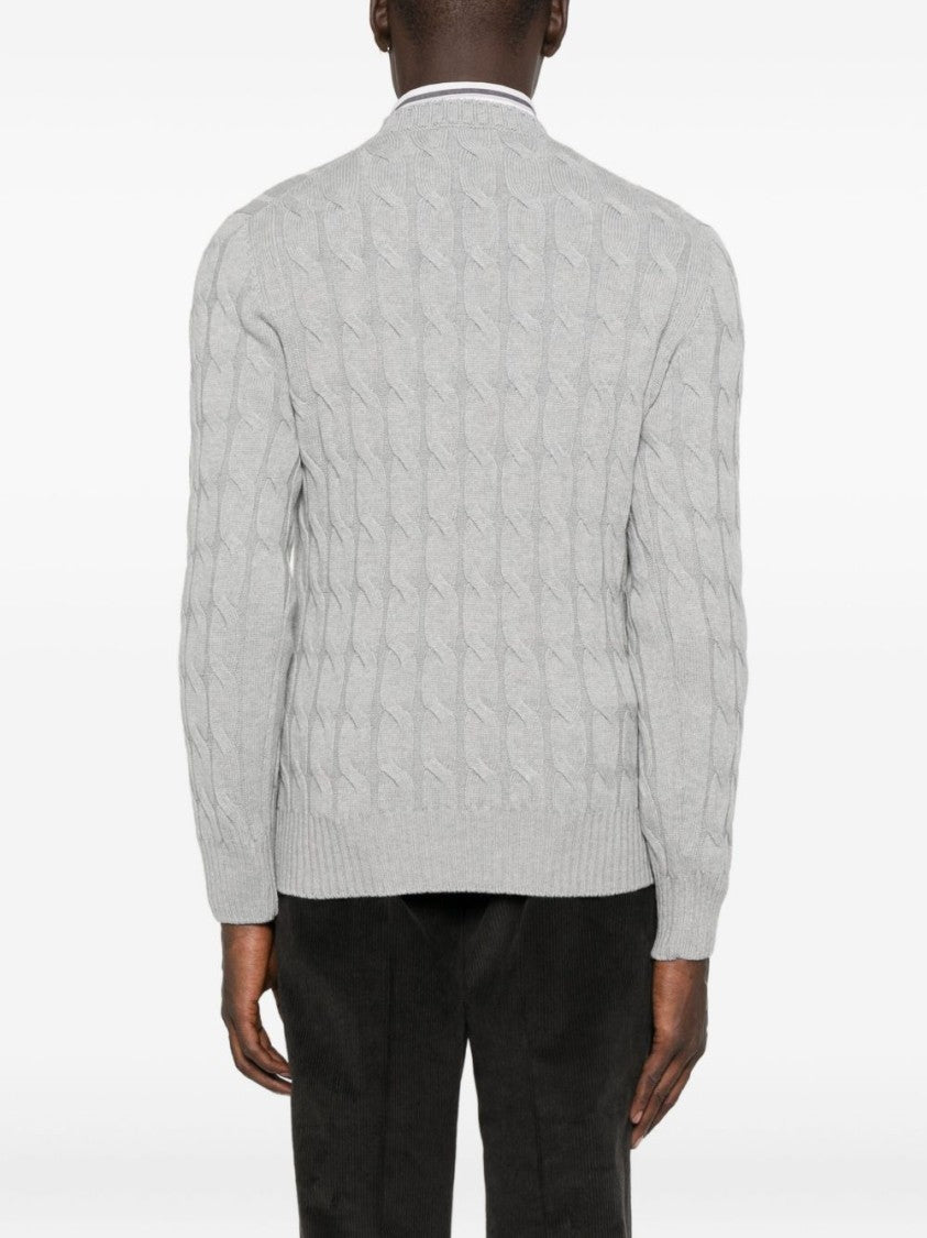 Gran Sasso Classic Cable Knit Light Grey Sweater