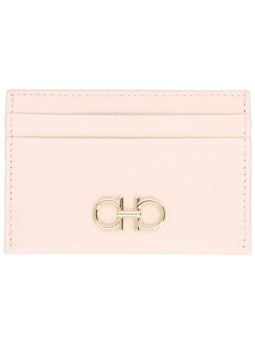 Ferragamo Gancini Calf Leather Pink Card Holder