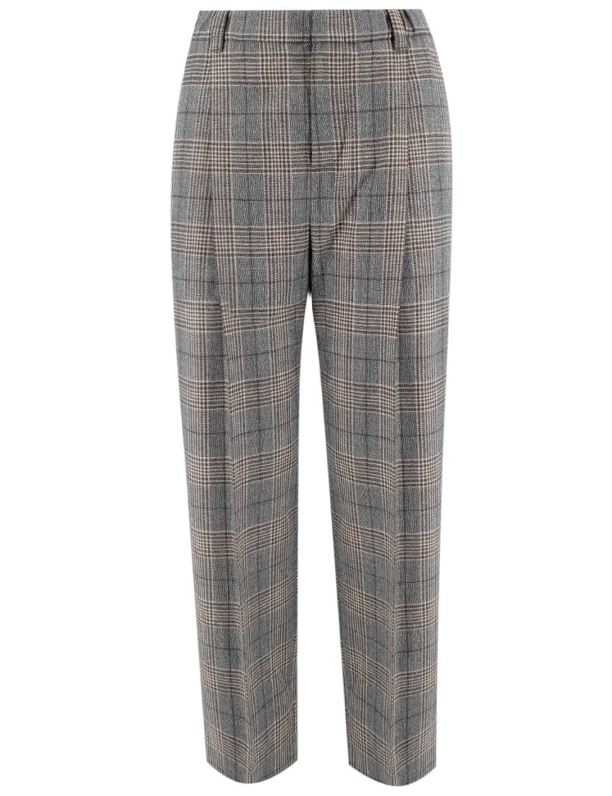 Brunello Cucinelli Baggy Trousers In Virgin Wool Prince Of Wales Check