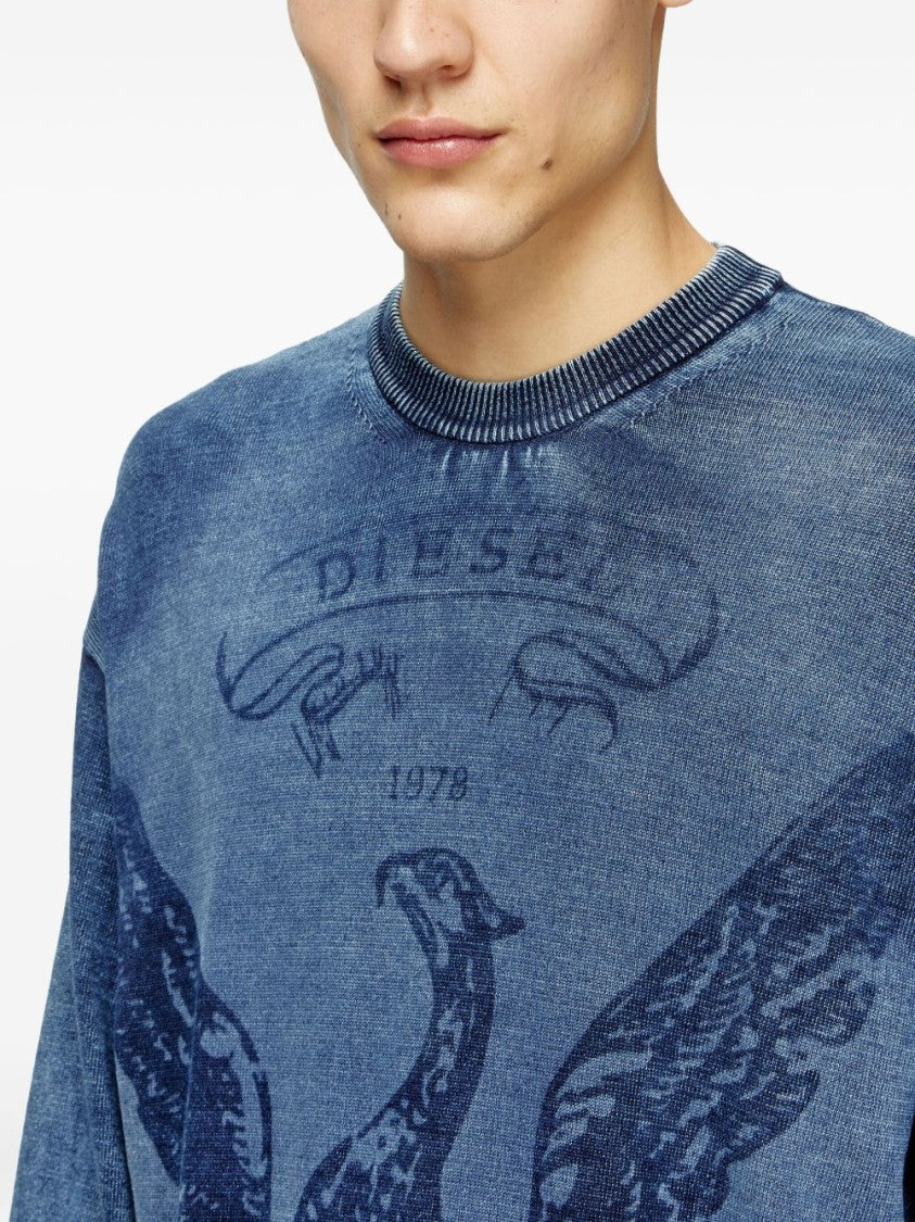Diesel Denim Blue Phoenix Graphic Crew Neck Sweater