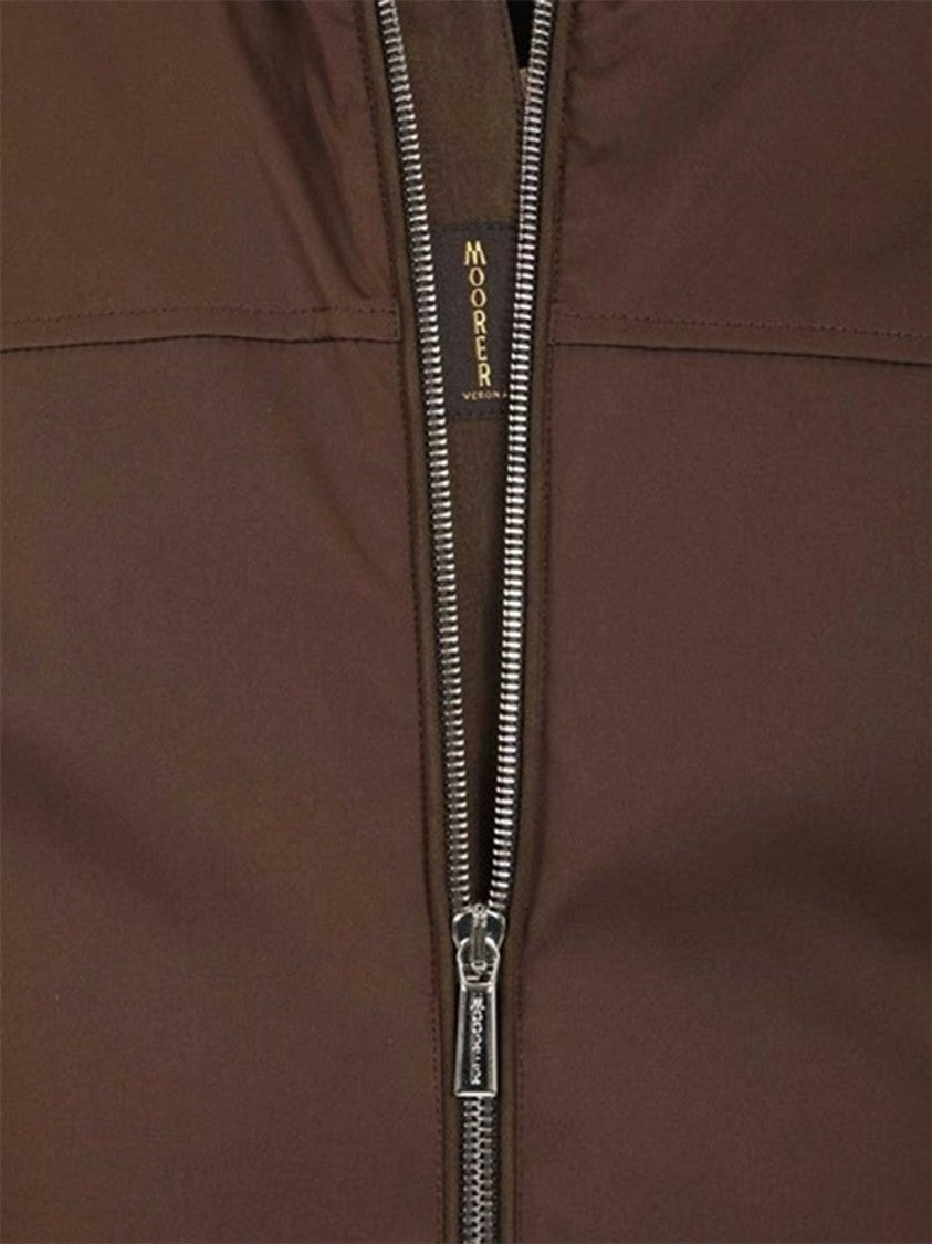 Moorer Brown Matte Finish Casual Jacket With Hood
