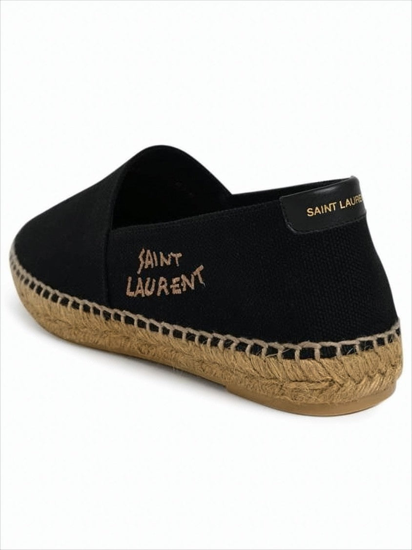 Saint Laurent Black Cotton-Linen Logo-Embroidered Espadrille Sneakers