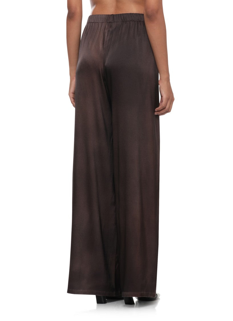 Avant Toi Wide-Cut Brown Silk Trousers With Elastic Waistband