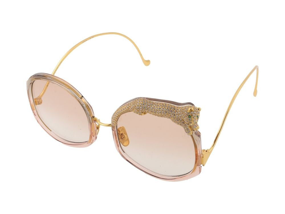 Anna-Karin Karlsson Oversized Gradient Tint Gold Detail Round Sunglasses