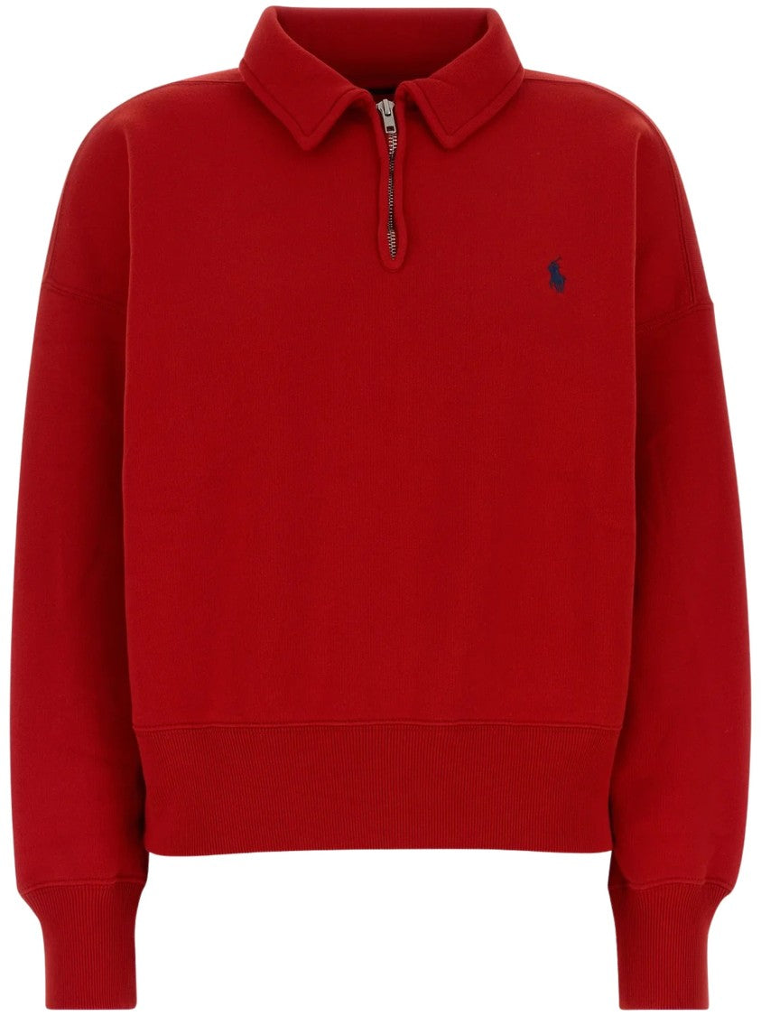 Polo Ralph Lauren Red Quarter-Zip Cotton Sweatshirt