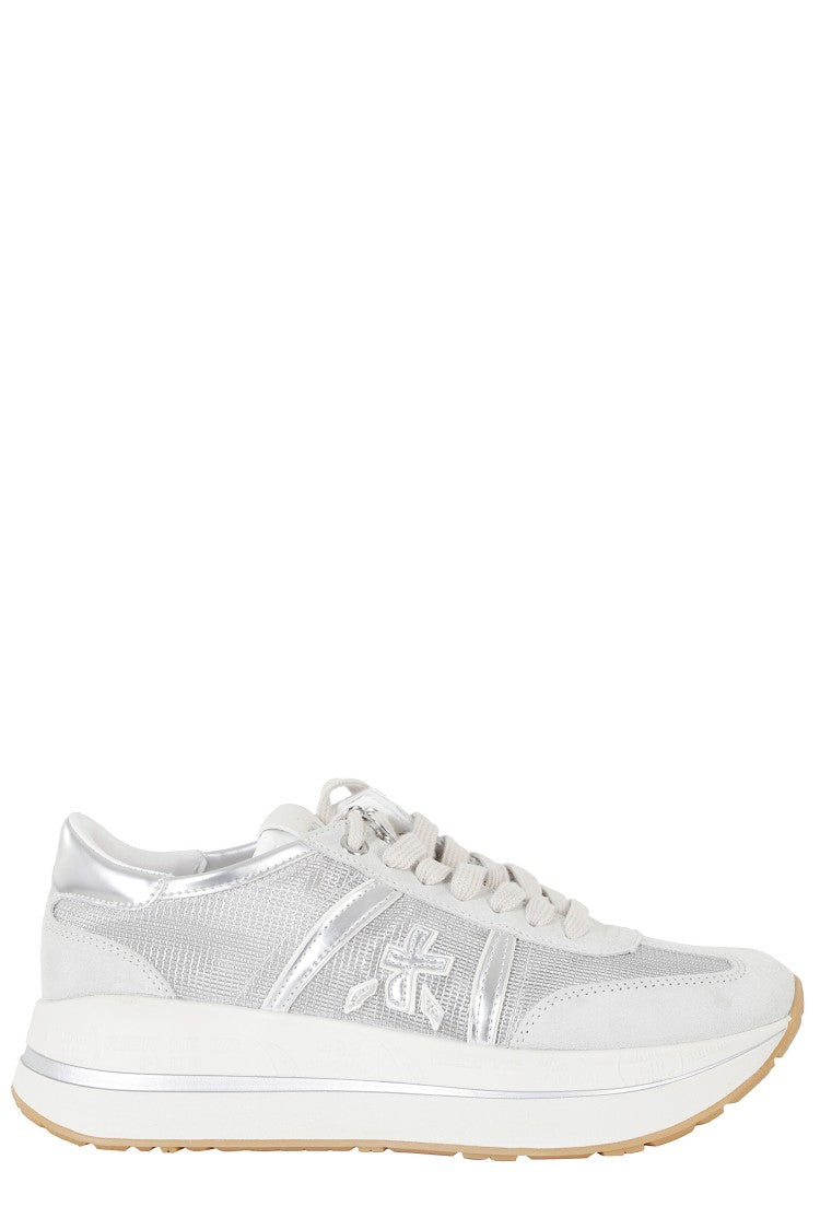 Premiata Gray Bethcoin 8148 Silver-Logo Leather Sneakers