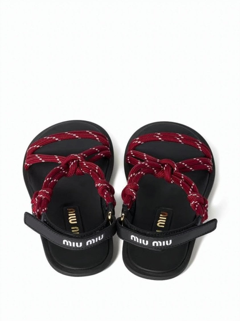 Miu Miu Burgundy Rope Strap Ankle Buckle Sandals