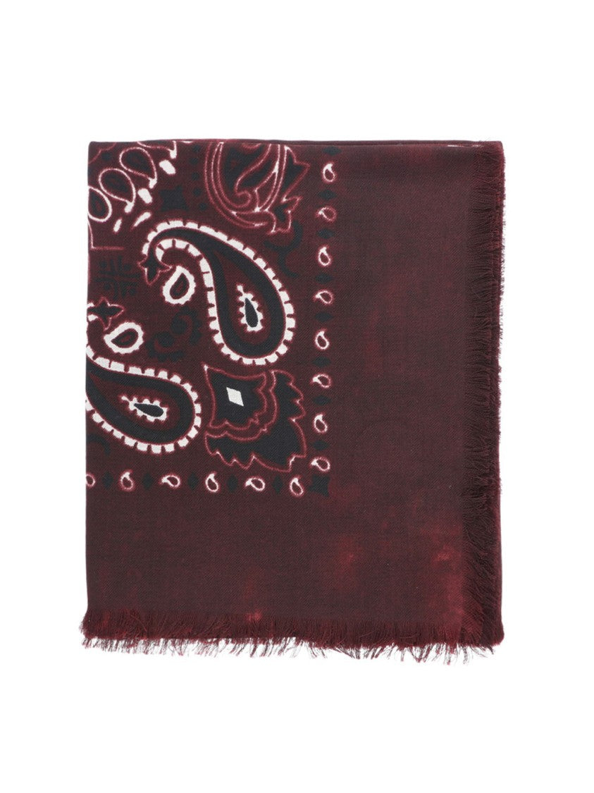 Destin Bordeaux Red Jil Bandana Print Fringed Wool Scarf