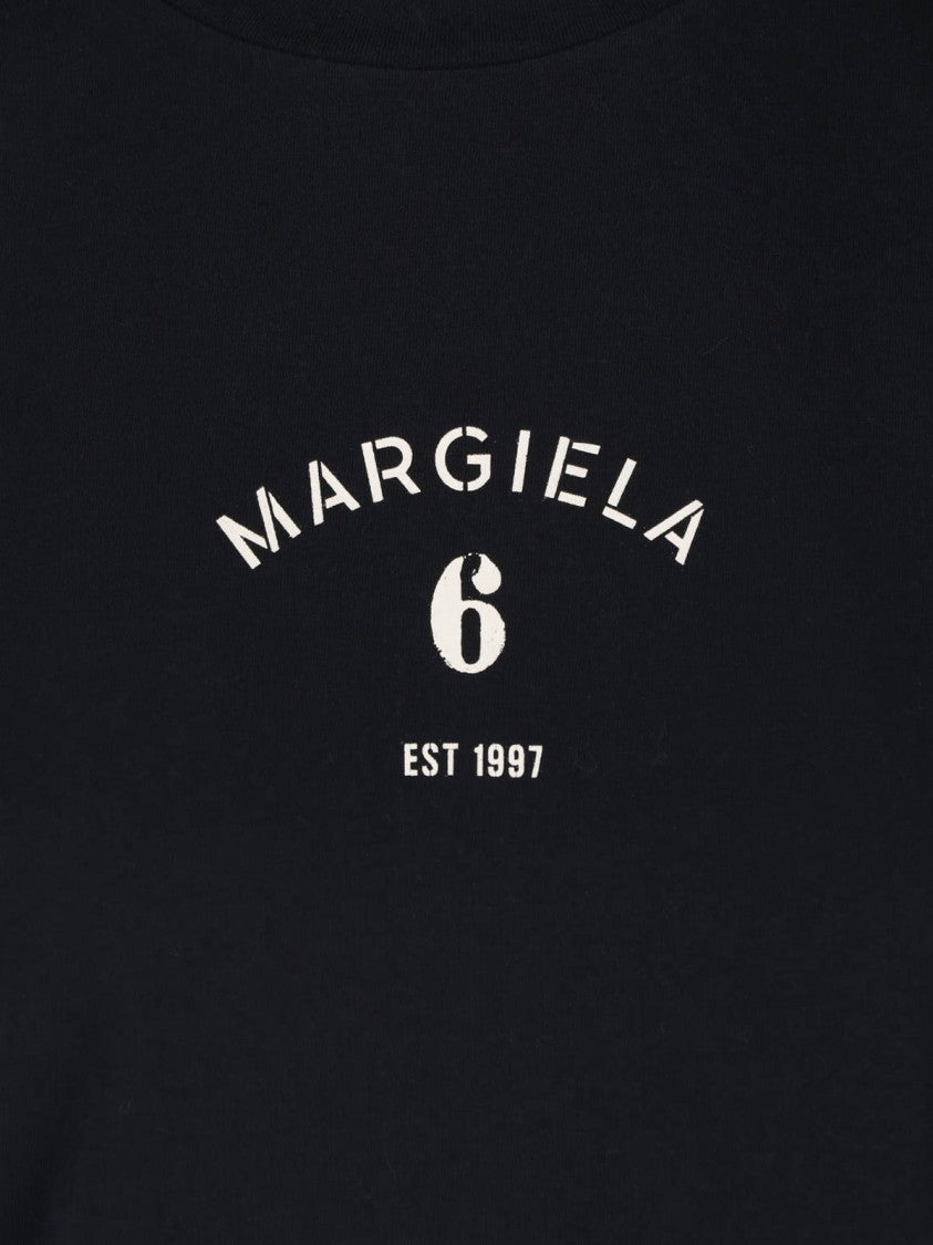 Mm6 By Maison Margiela Black Slightly Boxy Printed Cotton T-Shirt