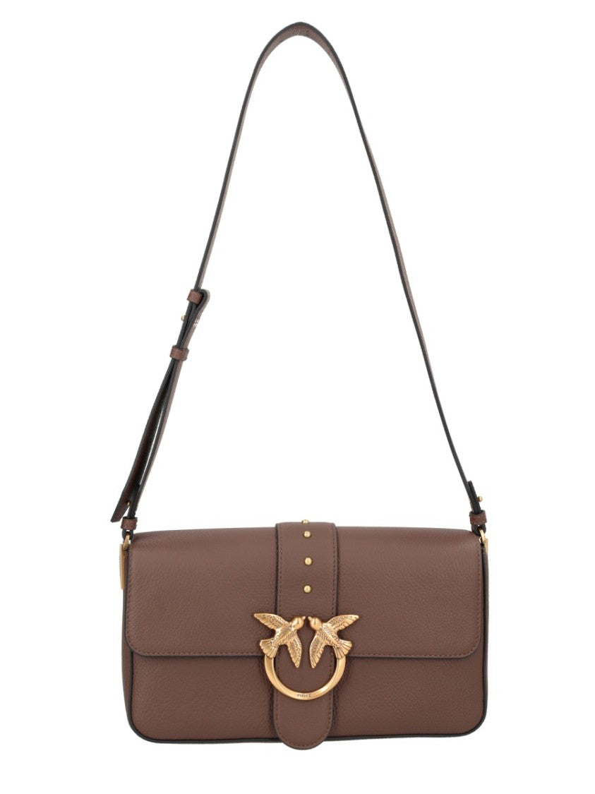 Pinko Black Leather Love Medium Shoulder Bag