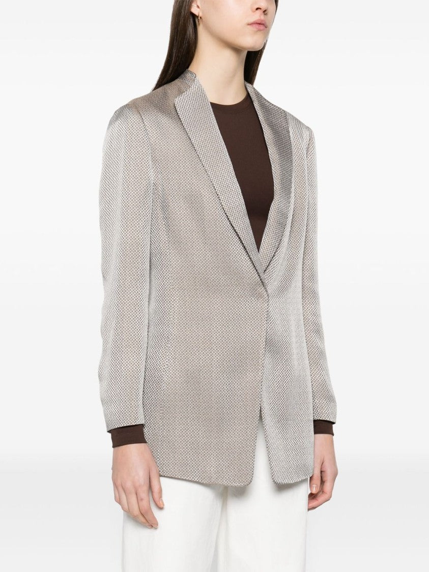 Giorgio Armani Textured Nickel Grey Blazer With English Rear Vents