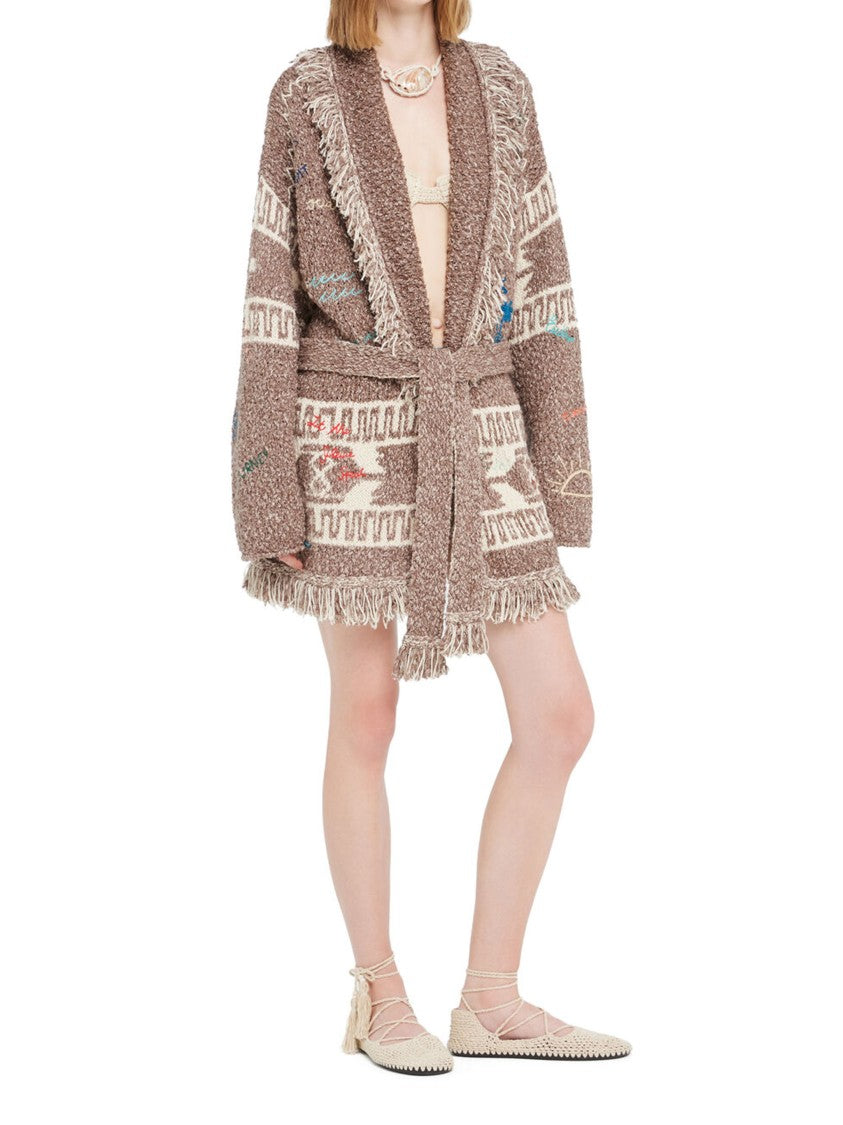 Alanui Textured Knit Cardigan With Shawl Collar And Artistic Embroidery