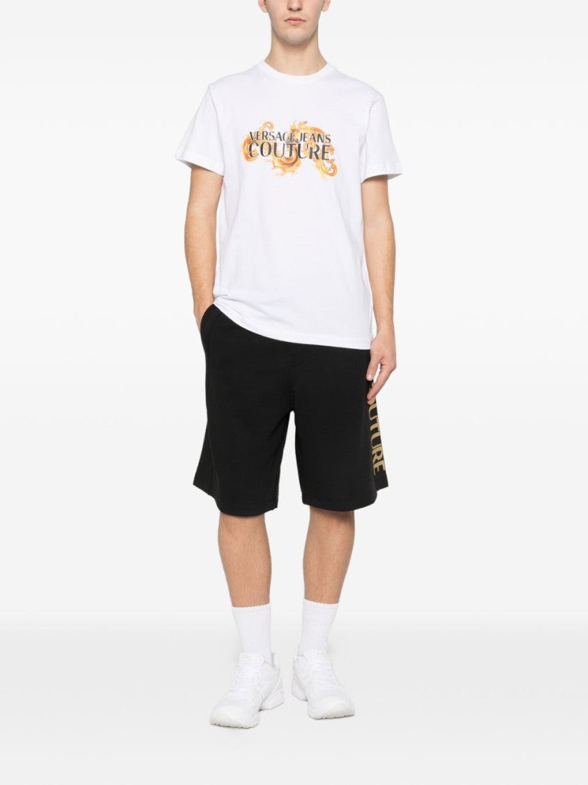 Versace Jeans Couture Graphic Print White Cotton T-Shirt With Gold Design