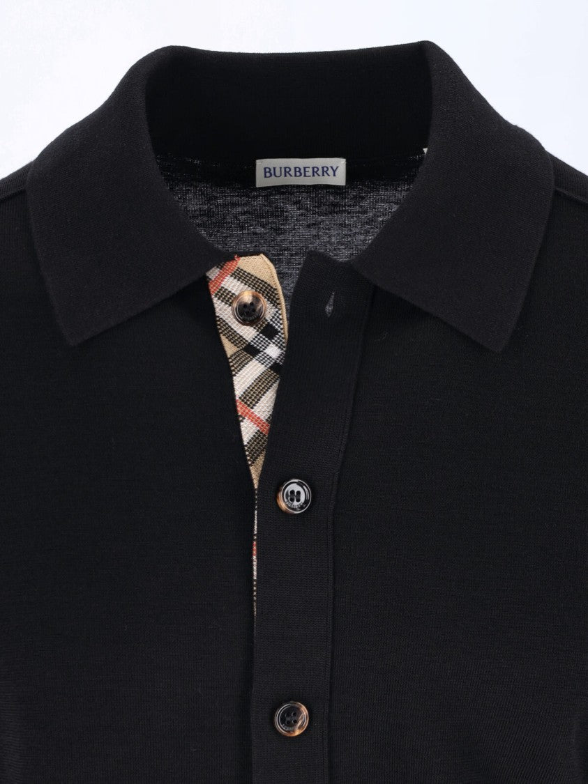 Burberry Black Wool Cardigan With Classic Check Detail