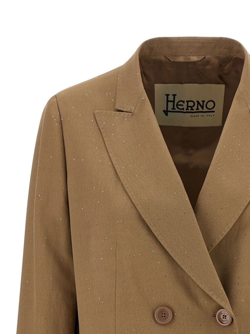 Herno Beige Double-Breasted Jacket With Peak Lapel