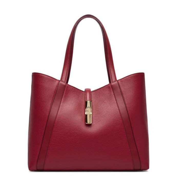 Furla Burgundy Grained Leather Hobo Shoulder Bag