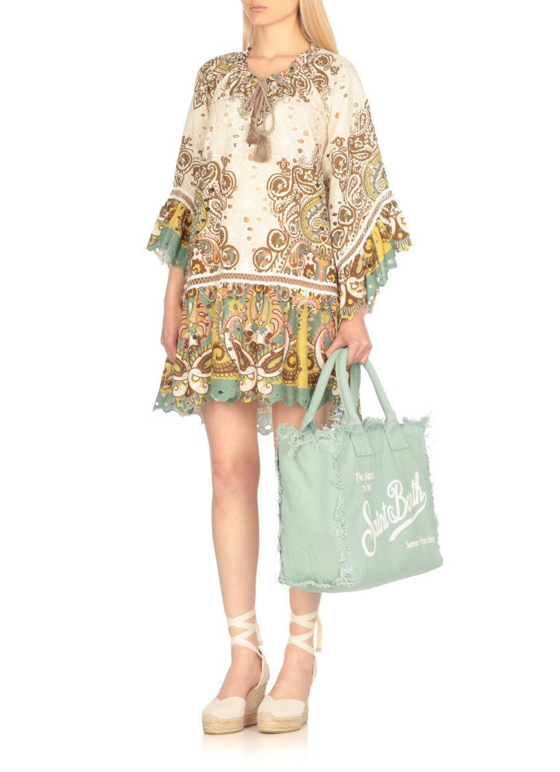 Miss Bikini Ivory Cotton Caftan With Floral Perforations