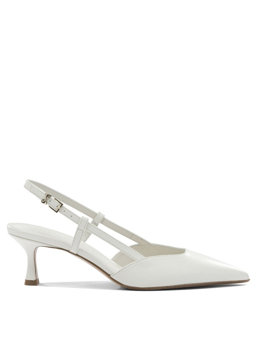 Sergio Levantesi Pointed-Toe White Leather Slingback Heels With Kitten Heel