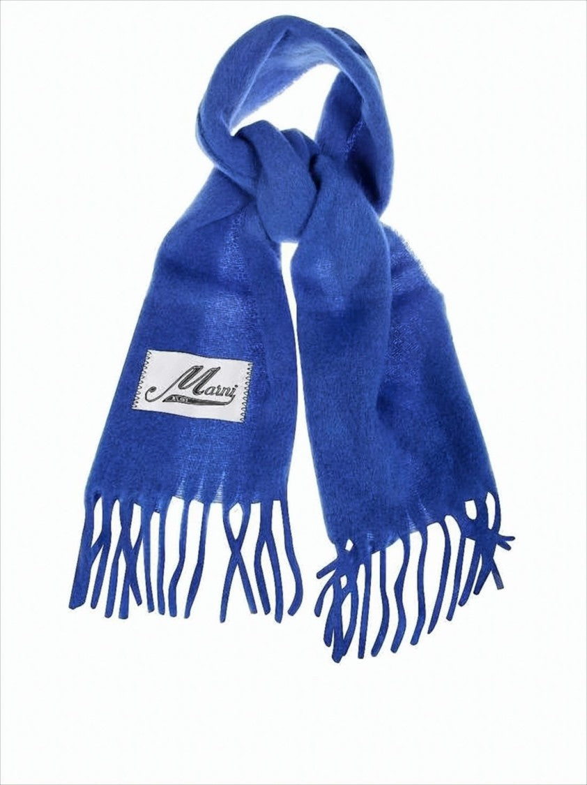 Marni Fringed Deep Blue Alpaca-Blend Scarf