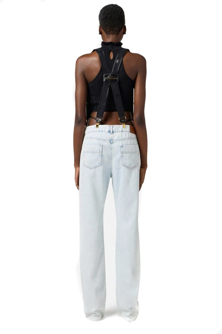 Elisabetta Franchi High-Waisted Light Wash Jeans With Suspenders