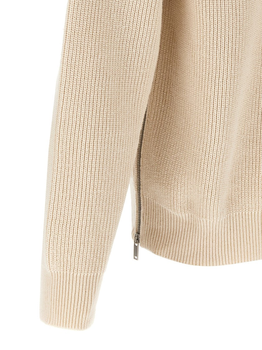 Jil Sander Zip-Detail Cotton Sweater With Ribbed Texture