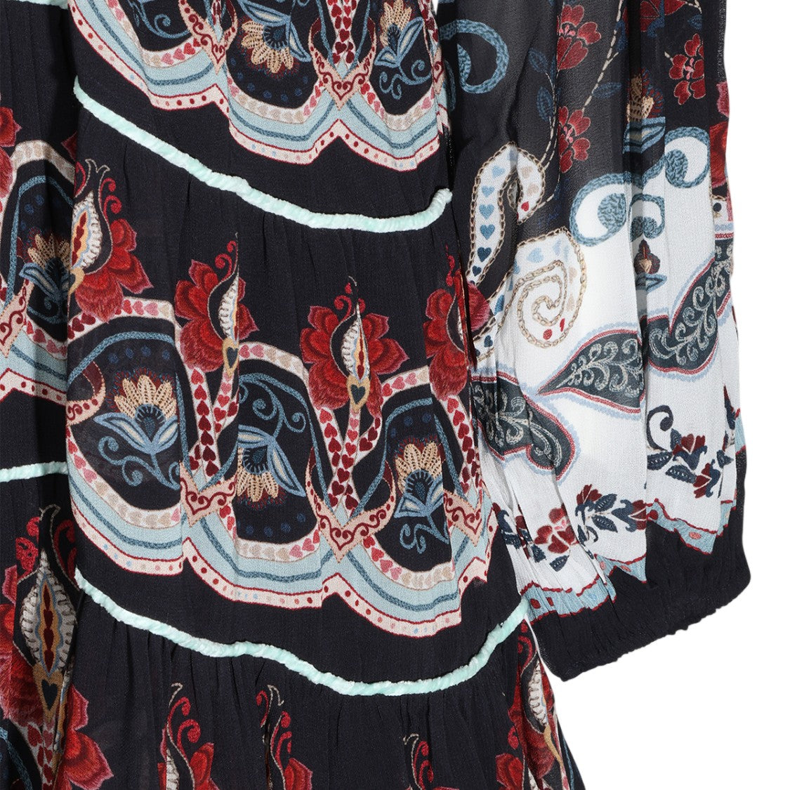 Farm Rio Tiered Floral Puff Sleeve Mini Dress
