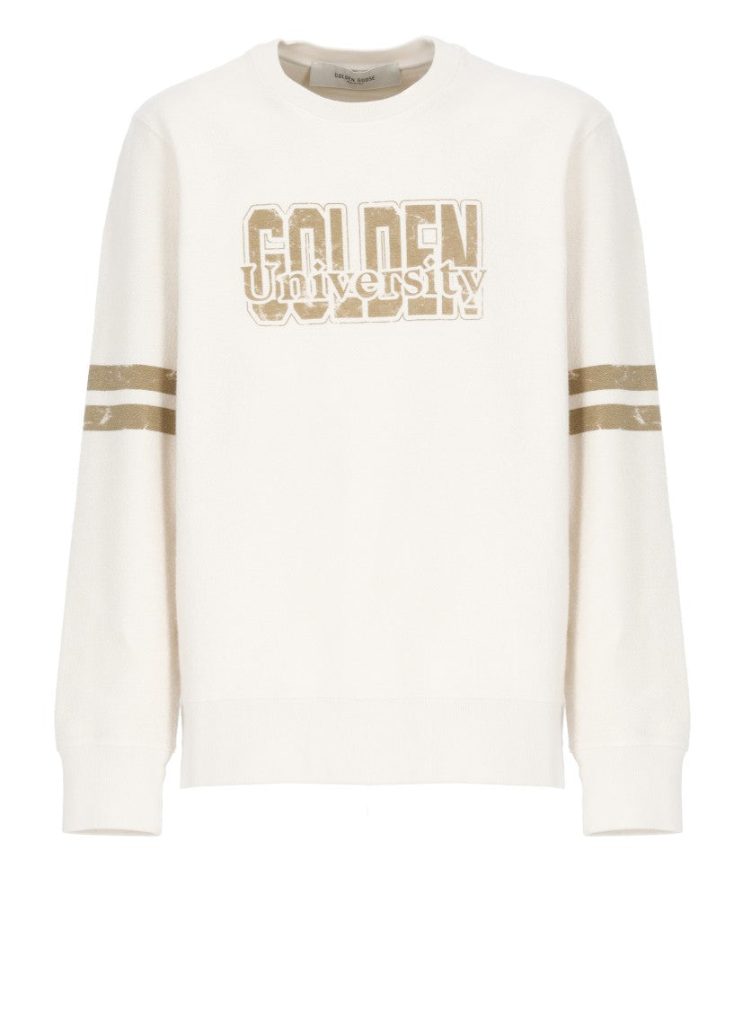 Golden Goose Ivory Cotton Sweatshirt With Contrasting Logo